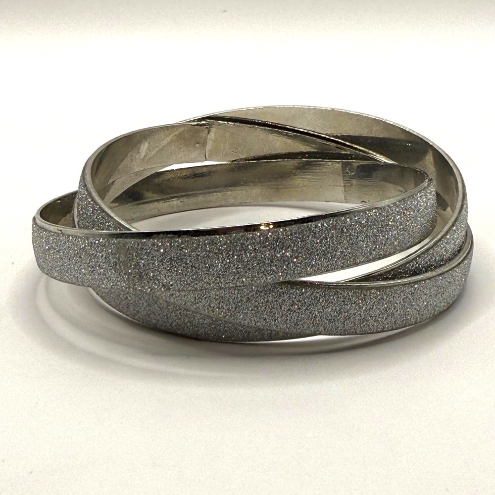 Vintage Silver Tone Interwoven Glitter Bracelet‎ – Sparkling Statement Jewelry